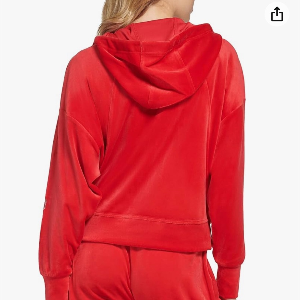 DKNY VELVET LOGO HOODIE RED CHERRY LARGE - Picture 5 of 6